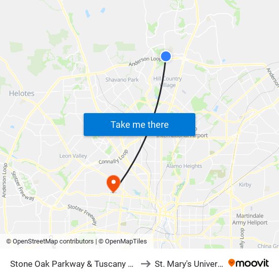 Stone Oak Parkway & Tuscany Stone to St. Mary's University map