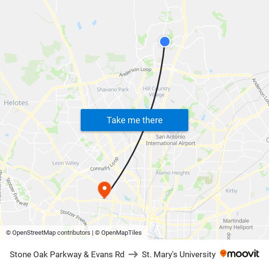 Stone Oak Parkway & Evans Rd to St. Mary's University map