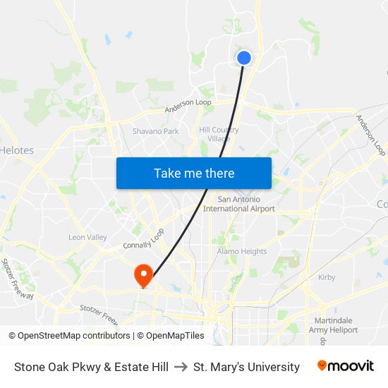 Stone Oak Pkwy & Estate Hill to St. Mary's University map