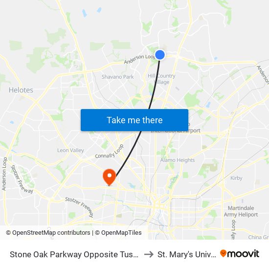 Stone Oak Parkway Opposite Tuscany Stone to St. Mary's University map