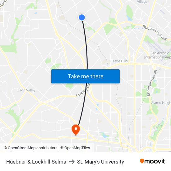 Huebner & Lockhill-Selma to St. Mary's University map