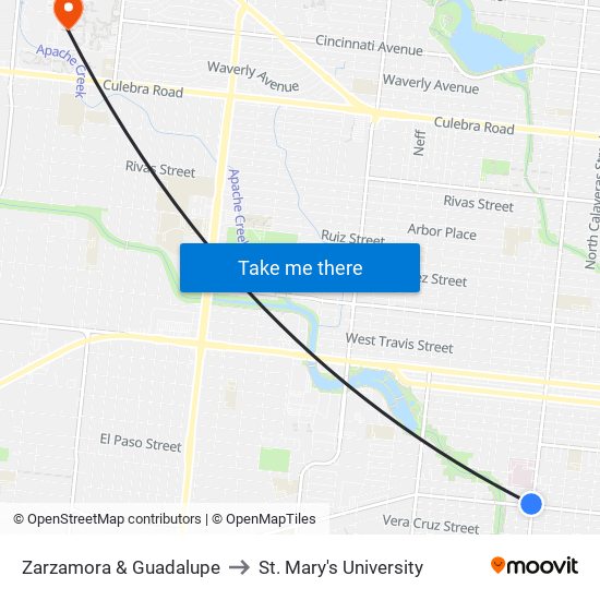 Zarzamora & Guadalupe to St. Mary's University map