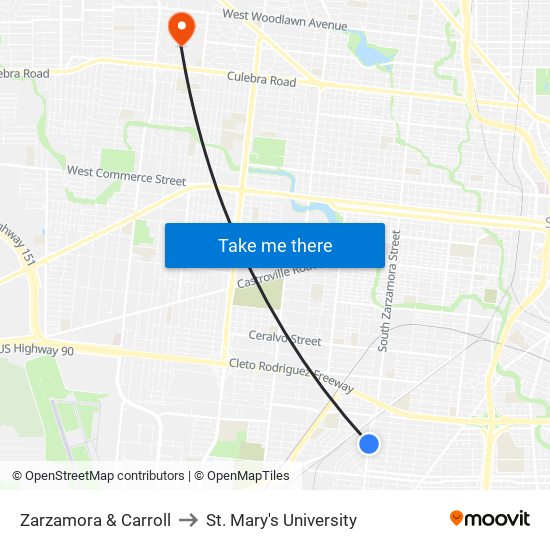 Zarzamora & Carroll to St. Mary's University map