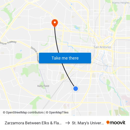 Zarzamora Between Elks & Flanders to St. Mary's University map