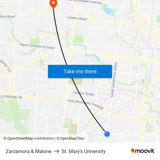 Zarzamora & Malone to St. Mary's University map