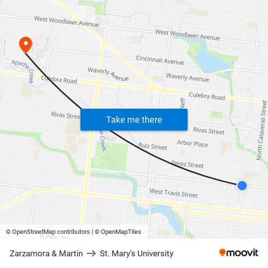 Zarzamora & Martin to St. Mary's University map