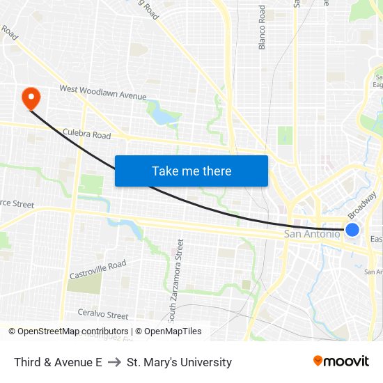 Third & Avenue E to St. Mary's University map