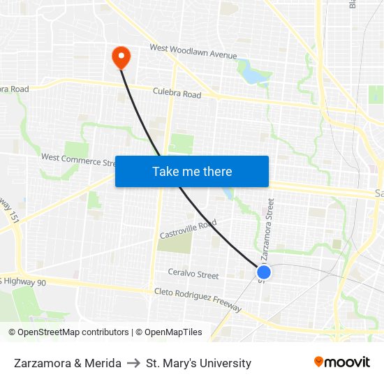 Zarzamora & Merida to St. Mary's University map