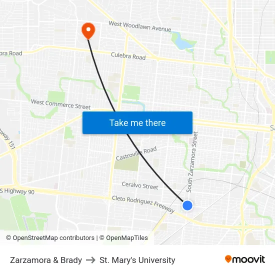 Zarzamora & Brady to St. Mary's University map