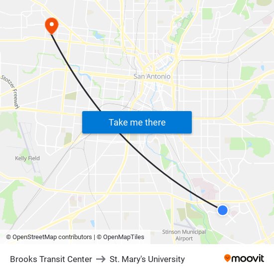 Brooks Transit Center to St. Mary's University map