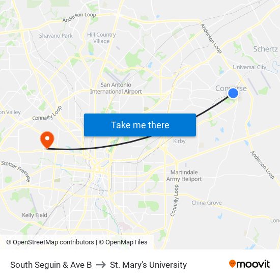 South Seguin & Ave B to St. Mary's University map