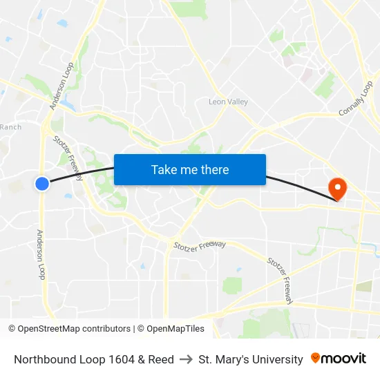 Northbound Loop 1604 & Reed to St. Mary's University map
