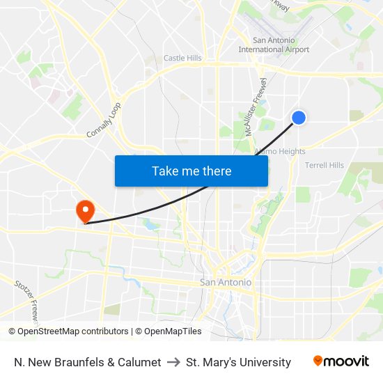 N. New Braunfels & Calumet to St. Mary's University map