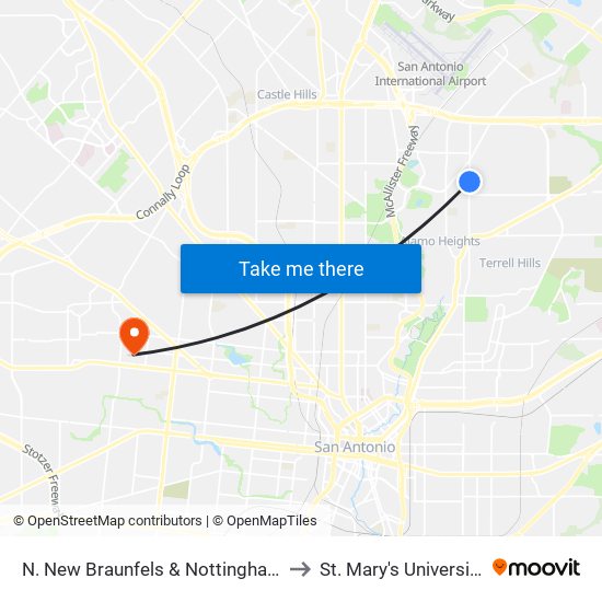 N. New Braunfels & Nottingham to St. Mary's University map