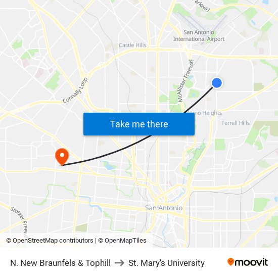 N. New Braunfels & Tophill to St. Mary's University map