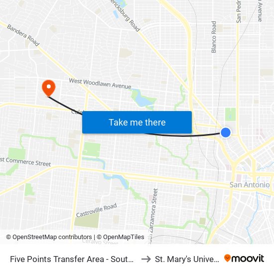 Five Points Transfer Area - Southbound to St. Mary's University map