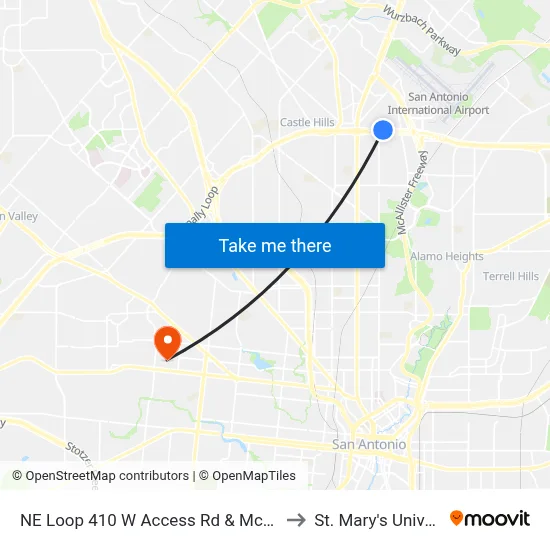 NE Loop 410 W Access Rd & Mccullough to St. Mary's University map