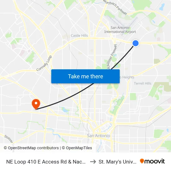 NE Loop 410 E Access Rd & Nacogdoches to St. Mary's University map