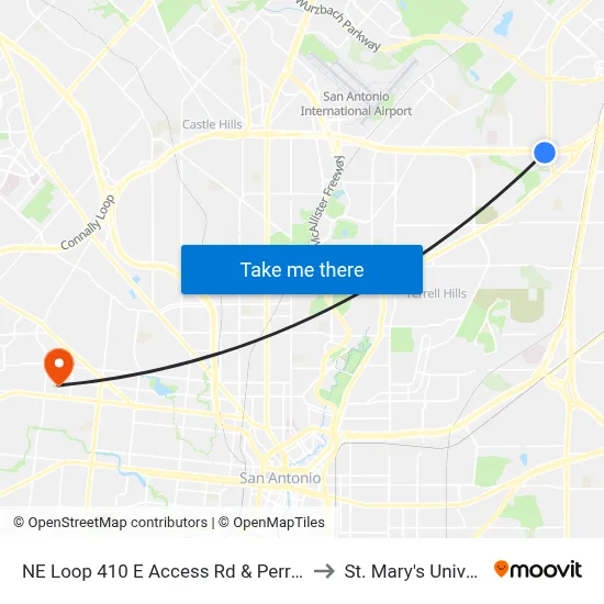 NE Loop 410 E Access Rd & Perrin Beitel to St. Mary's University map
