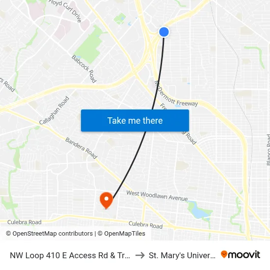 NW Loop 410 E Access Rd & Trudell to St. Mary's University map