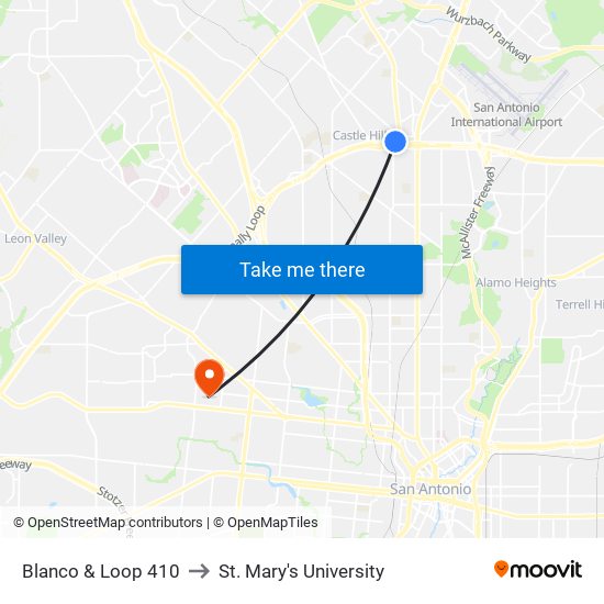 Blanco & Loop 410 to St. Mary's University map