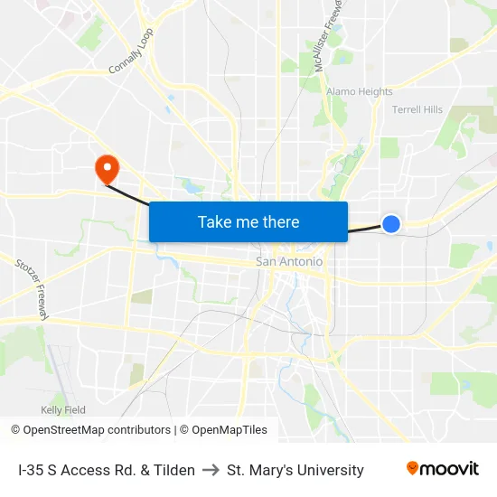 I-35 S Access Rd. & Tilden to St. Mary's University map