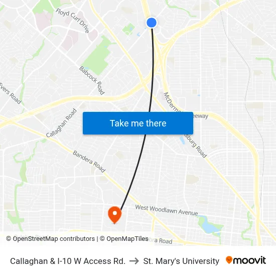 Callaghan & I-10 W Access Rd. to St. Mary's University map