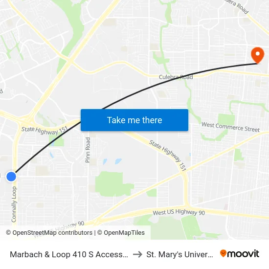 Marbach & Loop 410 S Access Rd. to St. Mary's University map