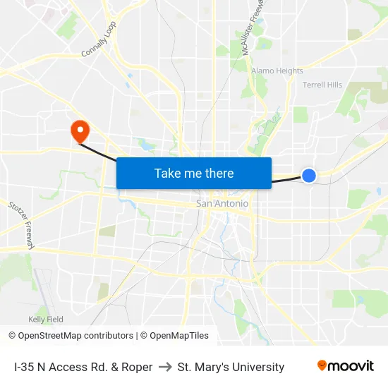 I-35 N Access Rd. & Roper to St. Mary's University map