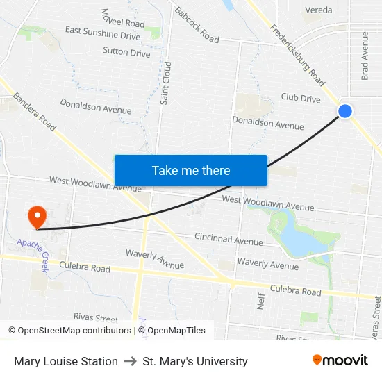 Mary Louise Station to St. Mary's University map