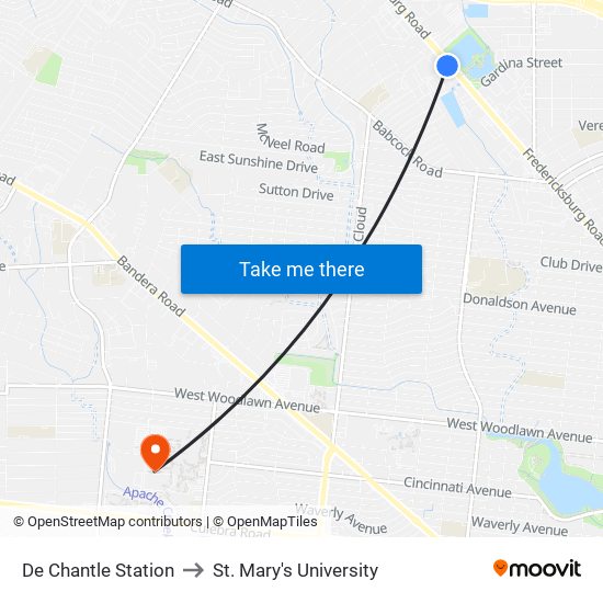 De Chantle Station to St. Mary's University map