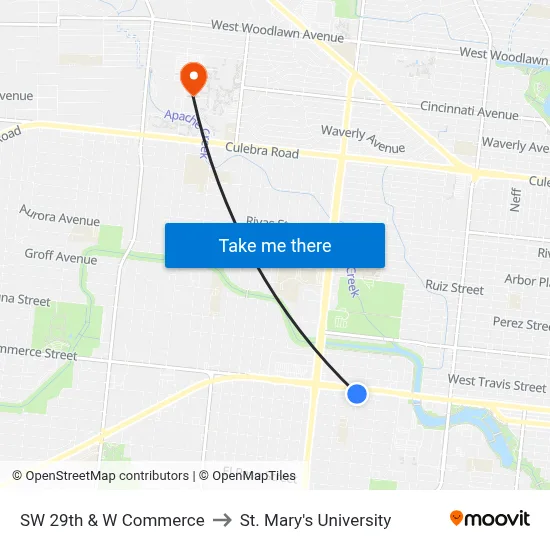 SW 29th & W Commerce to St. Mary's University map