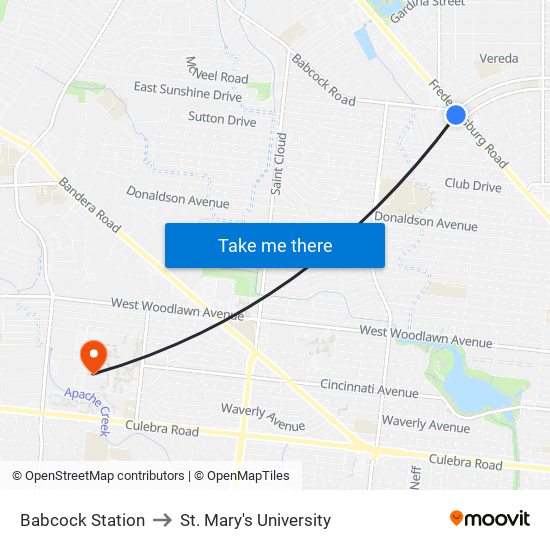 Babcock Station to St. Mary's University map