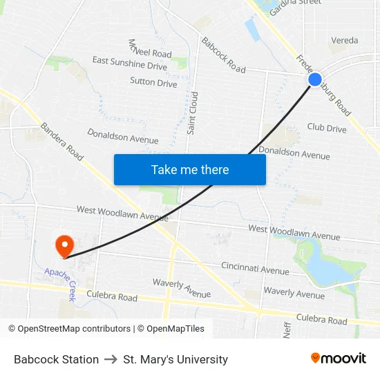 Babcock Station to St. Mary's University map