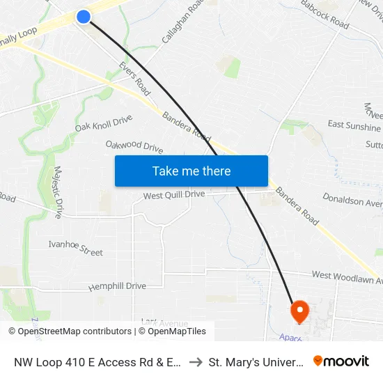NW Loop 410 E Access Rd & Evers to St. Mary's University map