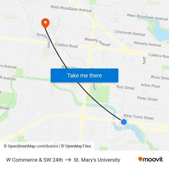 W Commerce & SW 24th to St. Mary's University map
