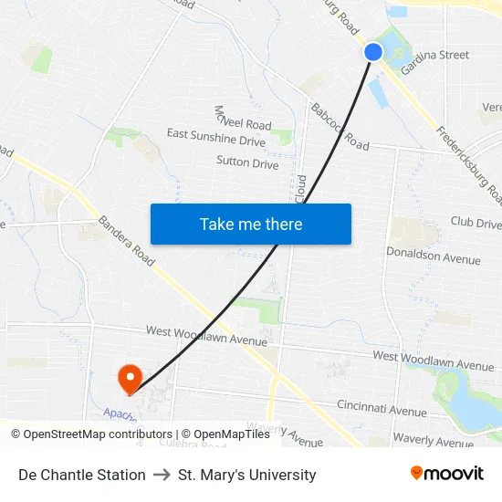De Chantle Station to St. Mary's University map