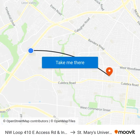 NW Loop 410 E Access Rd & Ingram to St. Mary's University map
