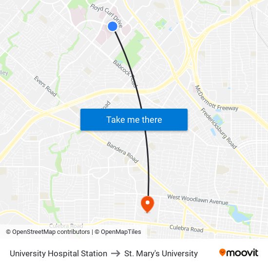 University Hospital Station to St. Mary's University map