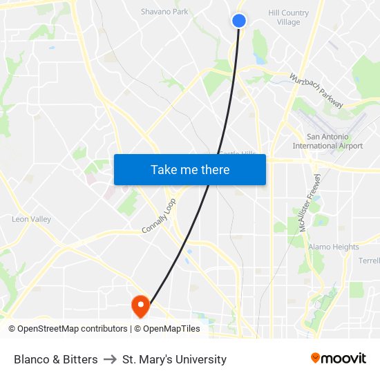 Blanco & Bitters to St. Mary's University map