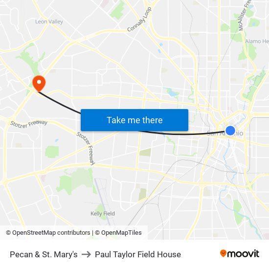 Pecan & St. Mary's to Paul Taylor Field House map