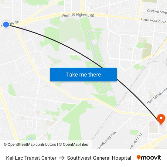 Kel-Lac Transit Center to Southwest General Hospital map