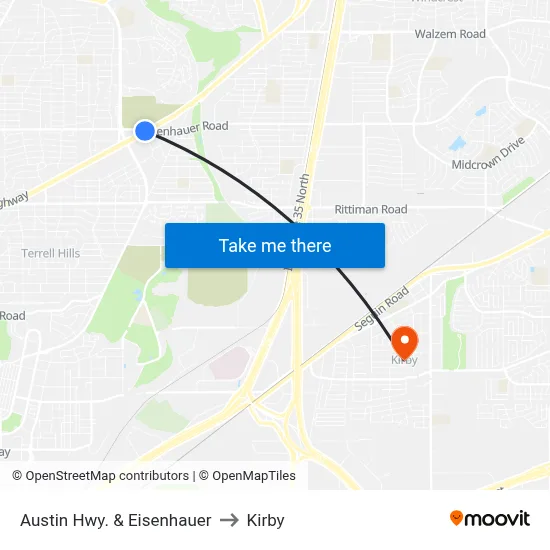 Austin Hwy. & Eisenhauer to Kirby map
