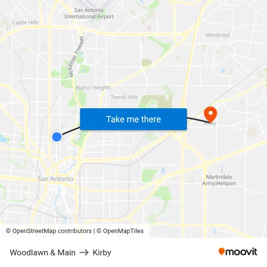 Woodlawn & Main to Kirby map