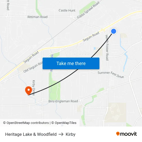 Heritage Lake & Woodfield to Kirby map