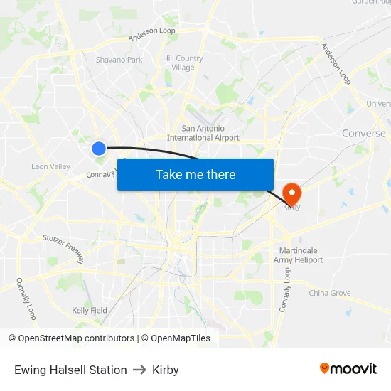 Ewing Halsell Station to Kirby map
