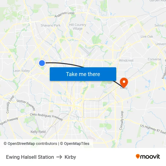Ewing Halsell Station to Kirby map