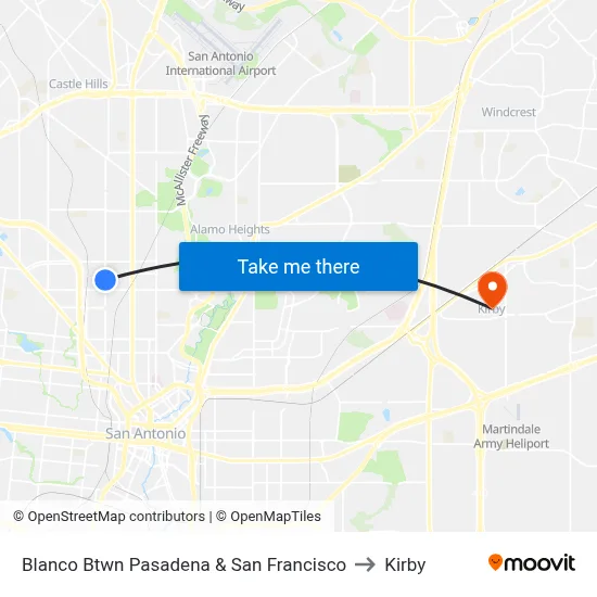 Blanco Btwn Pasadena & San Francisco to Kirby map