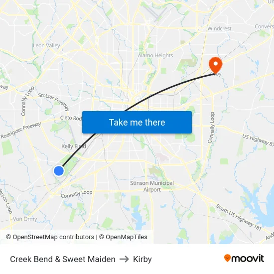 Creek Bend & Sweet Maiden to Kirby map