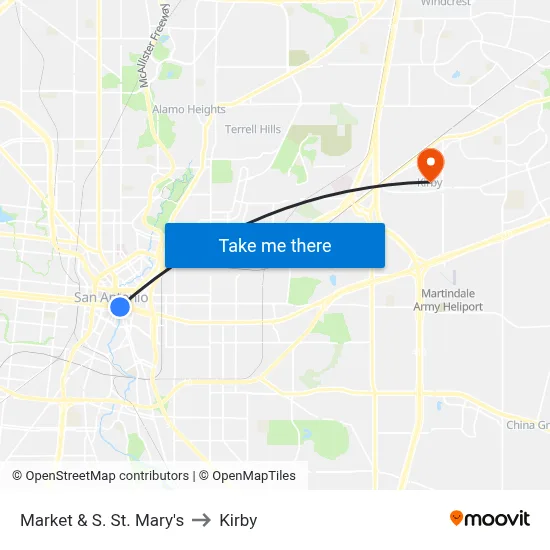 Market & S. St. Mary's to Kirby map